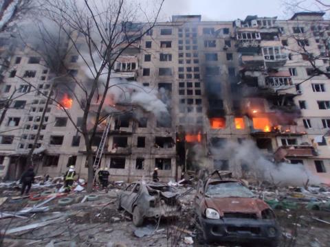 The consequences of the artillery fire at a high-rise building in Obolon in Kyiv