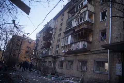 A fire broke out in a residential building in Kyiv's Podilskyi district as a result of a downed missile