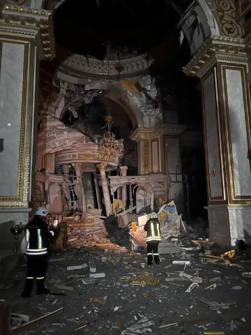 The Transfiguration Cathedral in the very center of Odessa was destroyed.