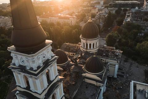 The Transfiguration Cathedral in the very center of Odessa was destroyed.