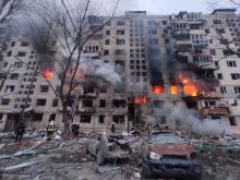 The consequences of the artillery fire at a high-rise building in Obolon in Kyiv