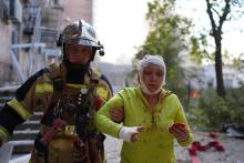 First aid is provided to the wounded and injured in the center of Kyiv
